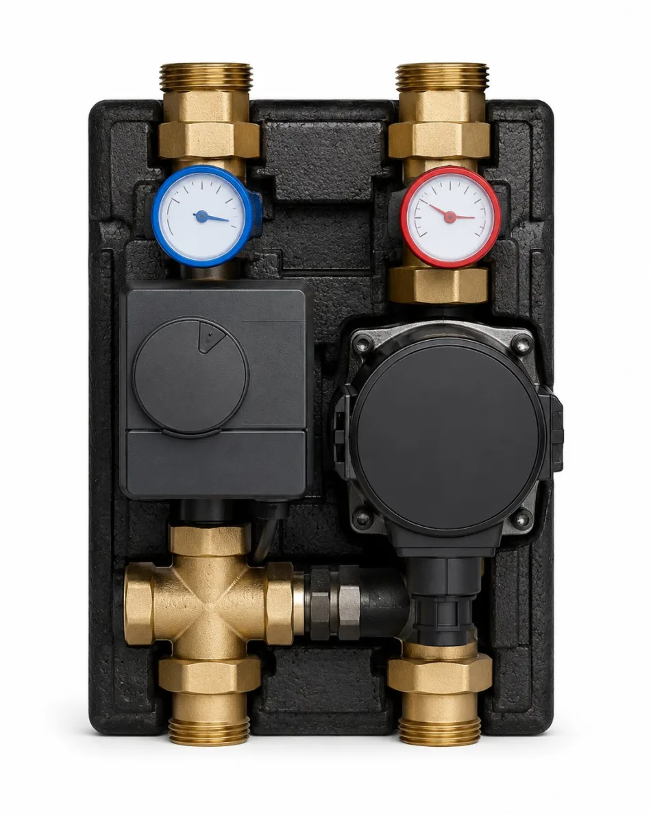 123Heizung / SA Energietechnik Mischergruppe DN25 mit Mischermotor und Energiesparpumpe, freigestellt