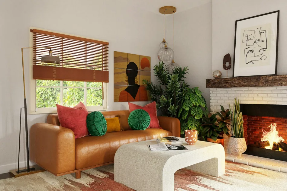 Unsplash Gemütliches Wohnzimmer mit Sofa und offenem Kamin